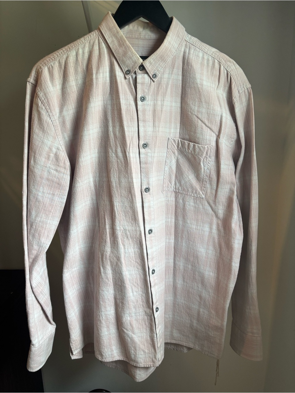 ZANEROBE L – Pink Beige Plaid Cotton Button-Up Shirt